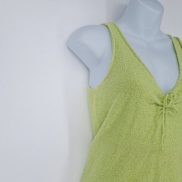 Margaret OLeary Cotton Blend Textured Ruched Neckline Tank Top In Lime - Picture 3 of 8